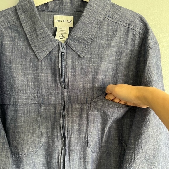 John Blair Blue Denim Full Zipper Long Sleeve Shirt Front Pockets Size XL Cotton - Picture 3 of 8